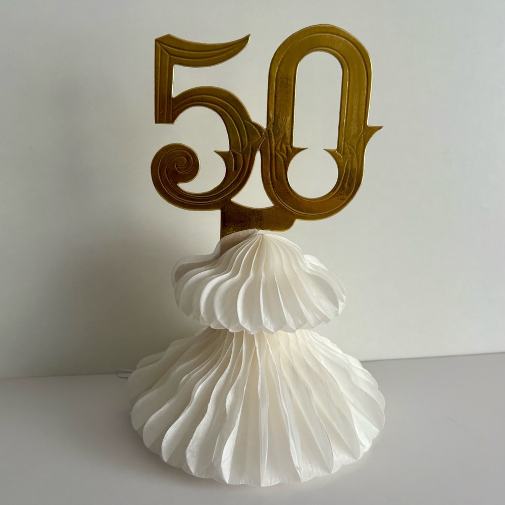 Vintage 50 Gold and White Honeycomb Centerpiece